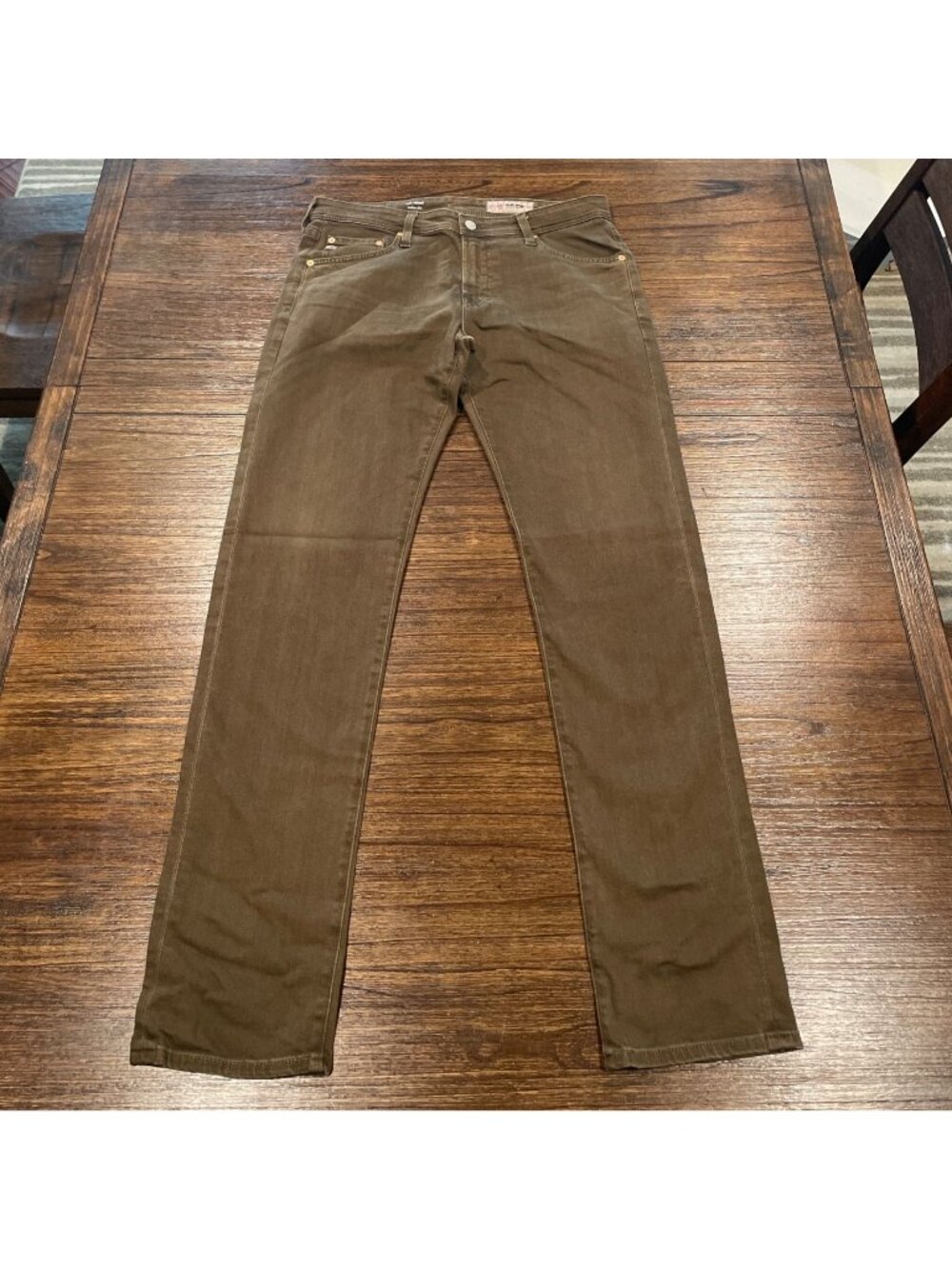 AG Tellis Modern Slim Jean Mens 32x34 Olive Green Brown Stretch AG-ED Denim Fall